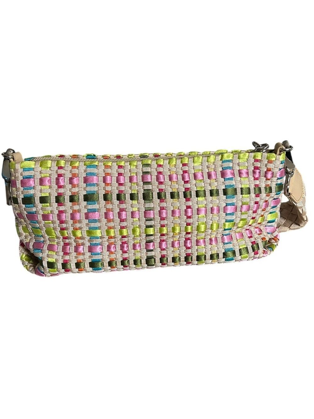 THE SAK Pastel Spring Bouquet Ribbon Basket Weave Clutch Purse Shoulder Strap - Picture 3 of 8